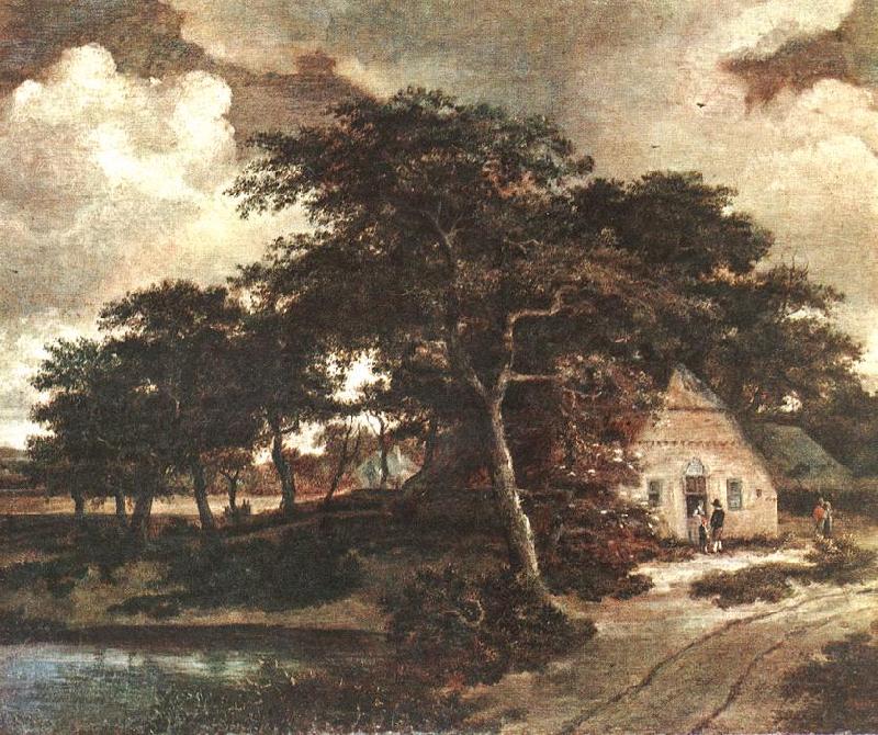HOBBEMA, Meyndert Landscape with a Hut f Sweden oil painting art